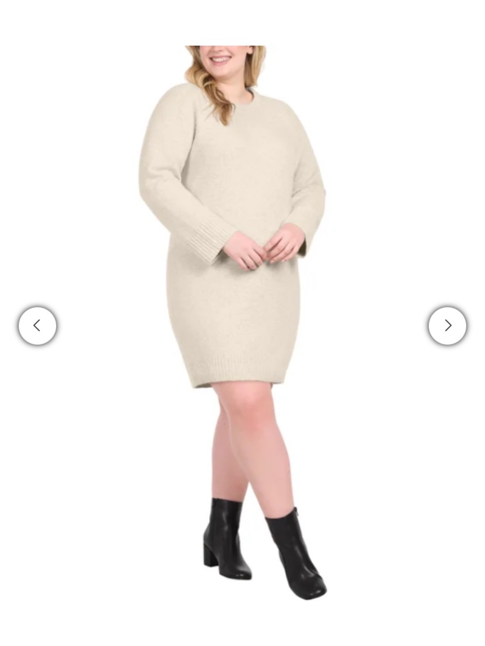 Lands' End Cream Knit Crewneck Long Sleeve Dress